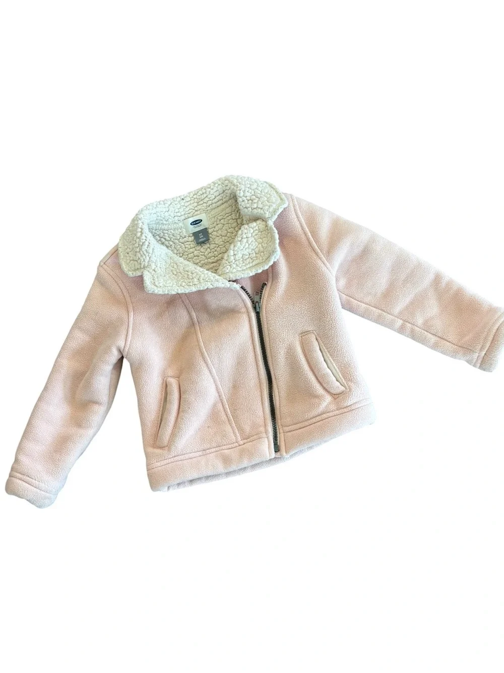 Old Navy Girls' Pink Sherpa-Lined asymmetric Zipper Jacket